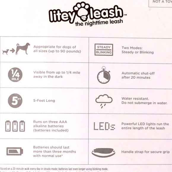 NWT GLOW IN DARK LITEY LEASH • BLUE 5ft Dog Pets - Picture 5 of 9